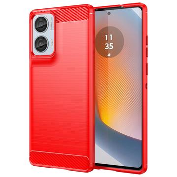 Custodia in TPU spazzolato per Motorola Moto G85/S50 Neo - Fibra di Carbonio - Rossa