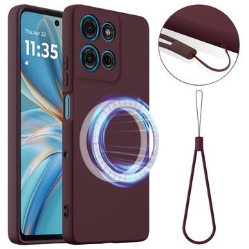 Custodia in silicone liquido per Motorola Moto G86 Power - compatibile con MagSafe - Vino Rosso