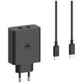 Caricabatterie da parete Motorola TurboPower 125W Doppia USB-C con cavo USB-C - Nero