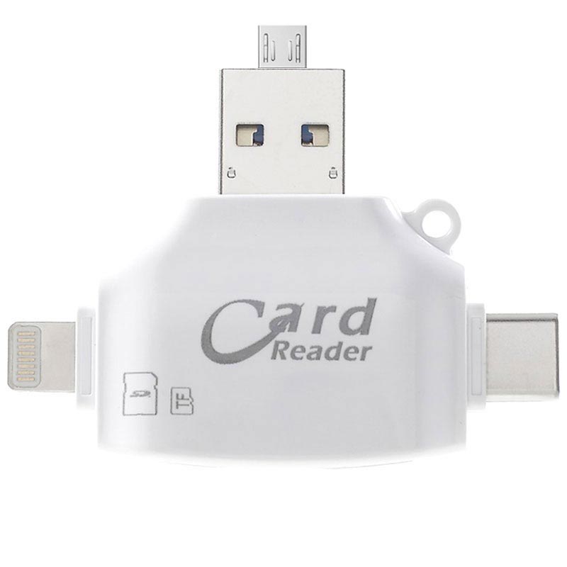 Lettore di schede USB 4 in 1 con porte USB-C, Lightning e Micro