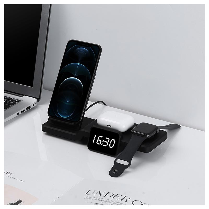 Stazione Di Ricarica Wireless 6 In 1 Argento - Per IPhone, Samsung, LG, Google, AirPods - Ricarica Rapida