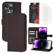 Custodia a portafoglio in pelle MyTPhone CardMate per iPhone 14 Pro - Marrone scuro