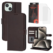 Custodia a portafoglio in pelle MyTPhone CardMate per iPhone 15 - Marrone scuro
