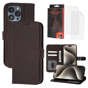 Custodia a portafoglio in pelle MyTPhone CardMate per iPhone 15 Pro - Marrone scuro