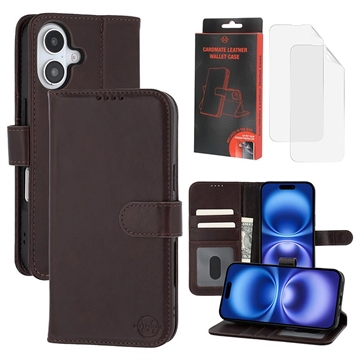 Custodia a portafoglio in pelle MyTPhone CardMate per iPhone 16 - Marrone scuro
