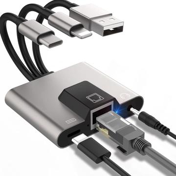 NK-1056S Adattatore Ethernet 3-in-1 - USB-C, USB-A e Lightning - 10cm
