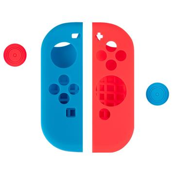 Custodia in silicone per il controller di Nintendo Switch con tappi per l\'impugnatura del pollice - Rosso / Blu