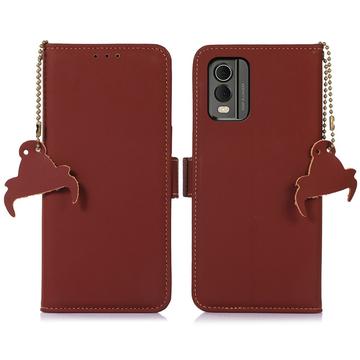 Custodia a Portafoglio in Pelle con RFID per Nokia C32 - Marrone