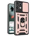 Custodia ibrida con anello rotante e protezione per fotocamera per Nothing Phone (3a) Lite - Rosa Oro