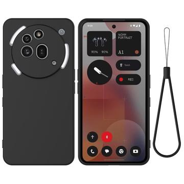 Custodia in silicone liquido con cinghia a mano per Nothing Phone (3a) Pro - Nera