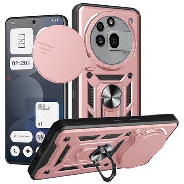 Custodia ibrida con anello rotante e protezione per fotocamera per Nothing Phone (3a) Pro - Rosa Oro