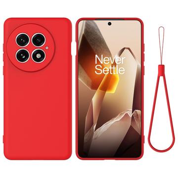 Custodia in silicone liquido con cinghia a mano per OnePlus 13 - Rossa