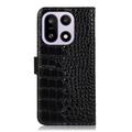 Custodia in Pelle a Portafoglio Serie Crocodile con RFID per OnePlus 15 - Nera