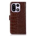 Custodia in Pelle a Portafoglio Serie Crocodile con RFID per OnePlus 15 - Marrone