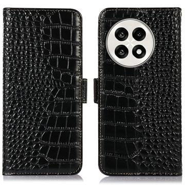 Custodia in Pelle a Portafoglio Serie Crocodile con RFID per OnePlus Ace 5/5 Pro/13R - Nera