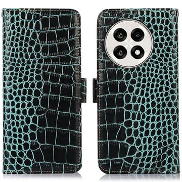 Custodia in Pelle a Portafoglio Serie Crocodile con RFID per OnePlus Ace 5/5 Pro/13R - Verde