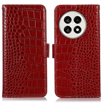 Custodia in Pelle a Portafoglio Serie Crocodile con RFID per OnePlus Ace 5/5 Pro/13R - Rossa