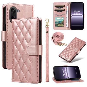 Custodia a portafoglio trapuntata lusso per OnePlus Ace 5 Racing/Nord CE5 - Oro rosa