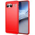 Custodia in TPU spazzolato per OnePlus Nord 4 - Fibra di Carbonio - Rossa