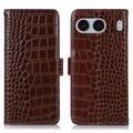 Custodia in Pelle a Portafoglio Serie Crocodile con RFID per OnePlus Nord 4 - Marrone