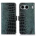 Custodia in Pelle a Portafoglio Serie Crocodile con RFID per OnePlus Nord 4 - Verde