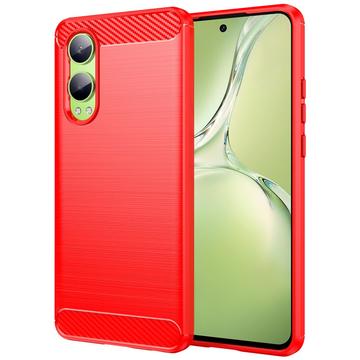 Custodia in TPU spazzolato per OnePlus Nord CE4 Lite/Oppo K12x - Fibra di Carbonio - Rossa