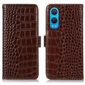 Custodia in Pelle a Portafoglio Serie Crocodile con RFID per OnePlus Nord CE4 Lite/Oppo K12x - Marrone