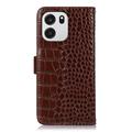 Custodia in Pelle a Portafoglio Serie Crocodile con RFID per OnePlus Turbo 6/6V - Marrone