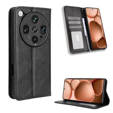 Custodia a Portafoglio con Chiusura Magnetica Retro per Oppo Find X8 Ultra - Nera