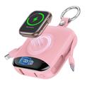 P007 Mini Power Bank da 10000mAh con USB-C, cavi Lightning e ricarica wireless per Apple Watch - Rosa