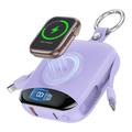 P007 Mini Power Bank da 10000mAh con USB-C, cavi Lightning e ricarica wireless per Apple Watch - Viola