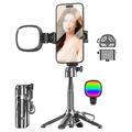 P15-Y Mini Selfie Stick Treppiede con telecomando e luce di riempimento tascabile - Nero
