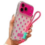 Custoida in PC / TPU per iPhone 17 Pro Max con pellicola per lenti e cinturino - Polka Dot - Rosa caldo