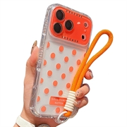 Custoida in PC / TPU per iPhone 17 Pro Max con pellicola per lenti e cinturino - Polka Dot - arancione