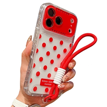 Custoida in PC / TPU per iPhone 17 Pro Max con pellicola per lenti e cinturino - Polka Dot - Rossa