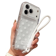 Custoida in PC / TPU per iPhone 17 Pro Max con pellicola per lenti e cinturino - Polka Dot - bianca