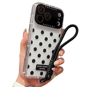 Custoida in PC / TPU per iPhone 17 Pro/18 Pro con pellicola per lenti e cinturino - Polka Dot - nera