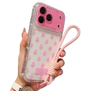 Custoida in PC / TPU per iPhone 17 Pro con pellicola per lenti e cinturino - Polka Dot - rosa