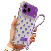 Custoida in PC / TPU per iPhone 17 Pro con pellicola per lenti e cinturino - Polka Dot - viola
