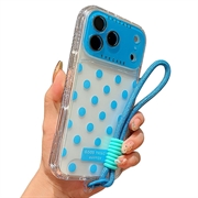 Custoida in PC / TPU per iPhone 17 Pro/18 Pro con pellicola per lenti e cinturino - Polka Dot - blu cielo