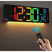 PH-01 Sveglia digitale a LED da 16" - Display RGB, doppia sveglia, telecomando - Nero