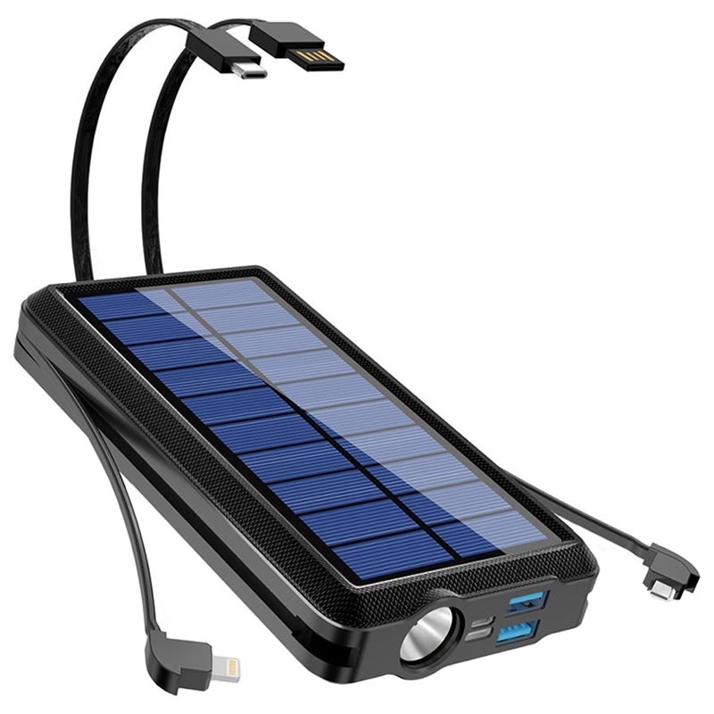 Powerbank solare wireless Psooo PS-158 con torcia - 10000 mAh - nero