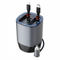 Caricabatterie da auto PT-17 PD 100W con cavi retrattili Lightning/USB-C, display di tensione e deodorante per ambienti - Grigio