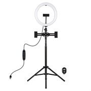 PULUZ PKT3066B 10.2" LED Selfie Ring Light Cell Phone Clamp Tripod Stand per le riprese video di YouTube Blogger