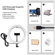 PULUZ PKT3066B 10.2" LED Selfie Ring Light Cell Phone Clamp Tripod Stand per le riprese video di YouTube Blogger