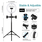 PULUZ PKT3066B 10.2" LED Selfie Ring Light Cell Phone Clamp Tripod Stand per le riprese video di YouTube Blogger