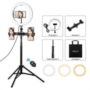 PULUZ PKT3066B 10.2" LED Selfie Ring Light Cell Phone Clamp Tripod Stand per le riprese video di YouTube Blogger