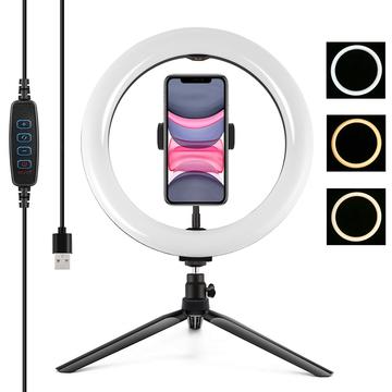 PULUZ PKT3071B 10.2" 26cm USB Dimmable LED Ring Lights Vlogging Selfie Fotografia Video Fill Light con supporto per treppiede