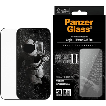 Proteggi schermo iPhone 17/16 Pro PanzerGlass Ceramic II Protection Ultra-Wide Fit EasyAligner - 9H - Bordo nero