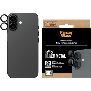 Protezione della lente della fotocamera iPhone 17/16/16 Plus PanzerGlass Hoops - Nero